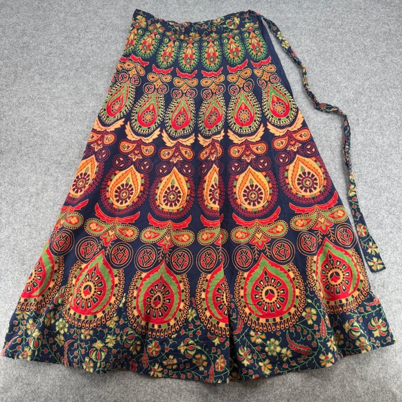 Dresses & Skirts - Boho Paisley Mandala Wrap Maxi Skirt Navy Blue Red Green Adjustable Festival